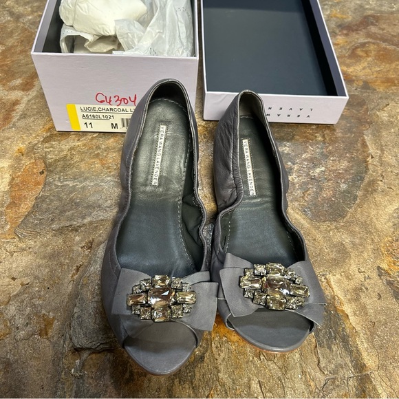 NIB Vera Wang Lavender leather ballet flats Charcoal Gray never worn 11 NEW HTF! - Picture 2 of 11